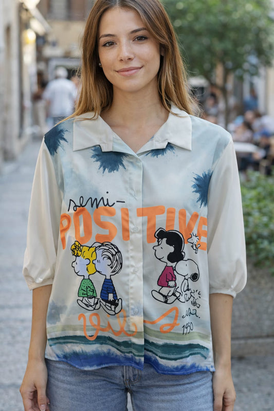 Camicia Donna Snoopy 'Positive' Taglia Unica Made in Italy