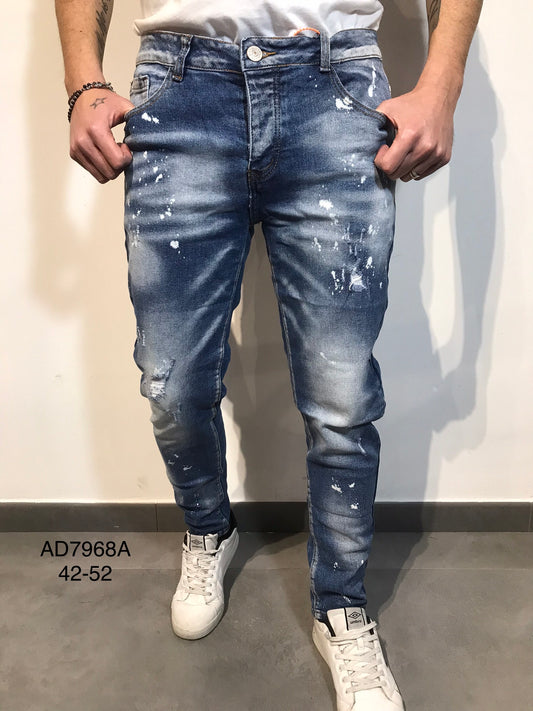 Jeans Uomo Slim Fit Effetto Macchiato – Denim Blu Elasticizzato