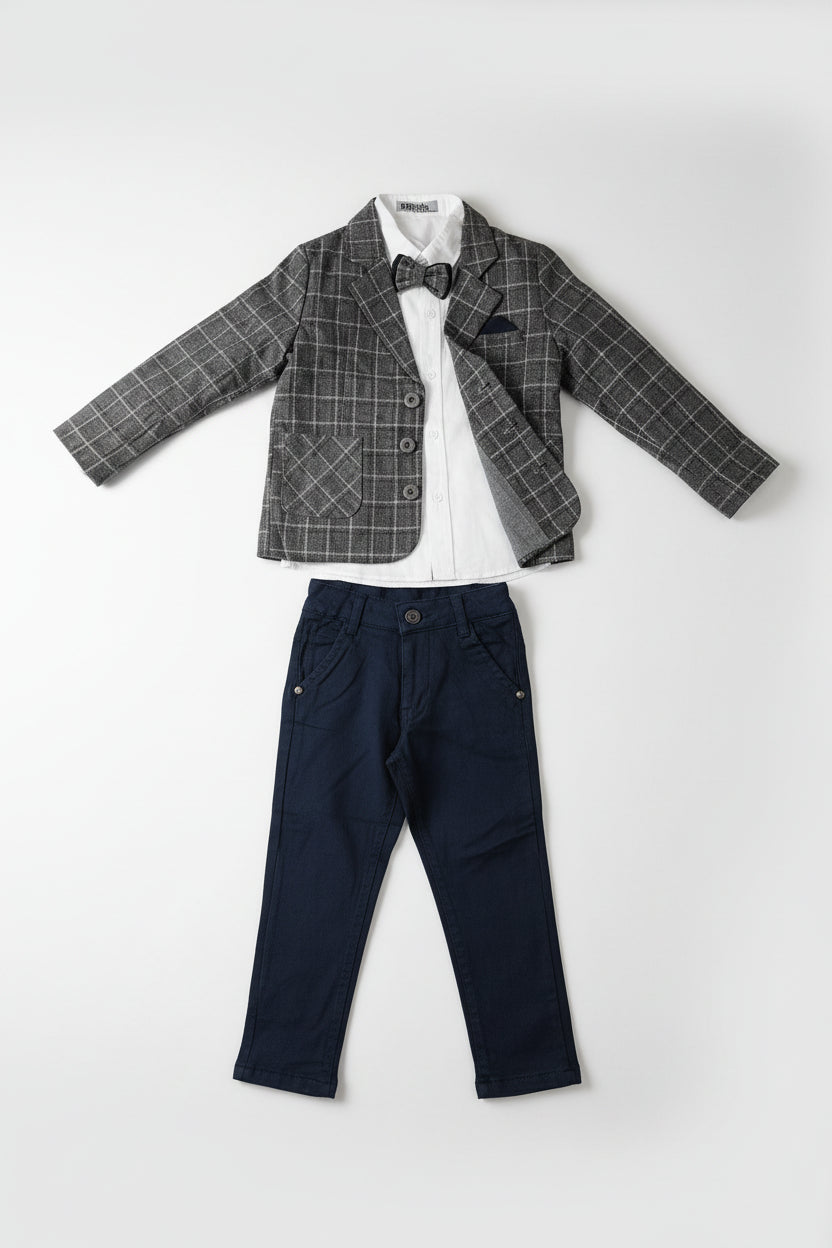 Completo Bambino Giacca Pantalone Camicia Blu Grigio 4-14 Anni Cerimonie