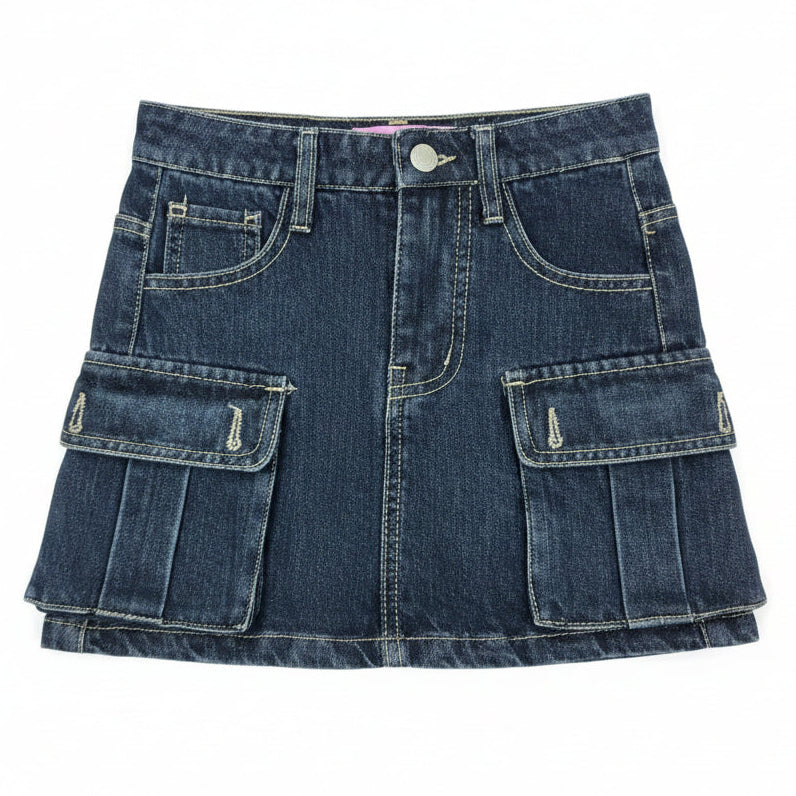 Gonna Bambina di Jeans con Tasche e Strass – Made in Italy