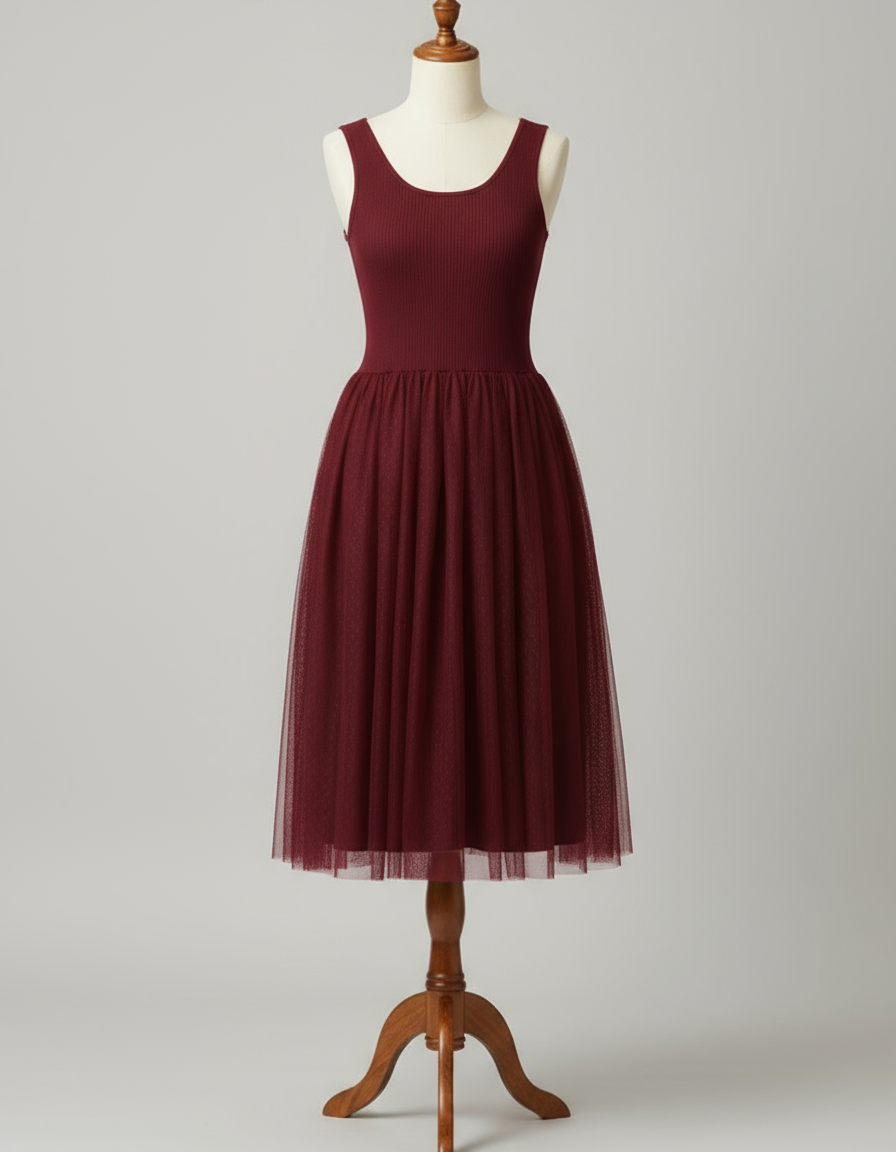 Vestito Tulle Donna Made in Italy – Nero o Bordeaux Elegante Cerimonie