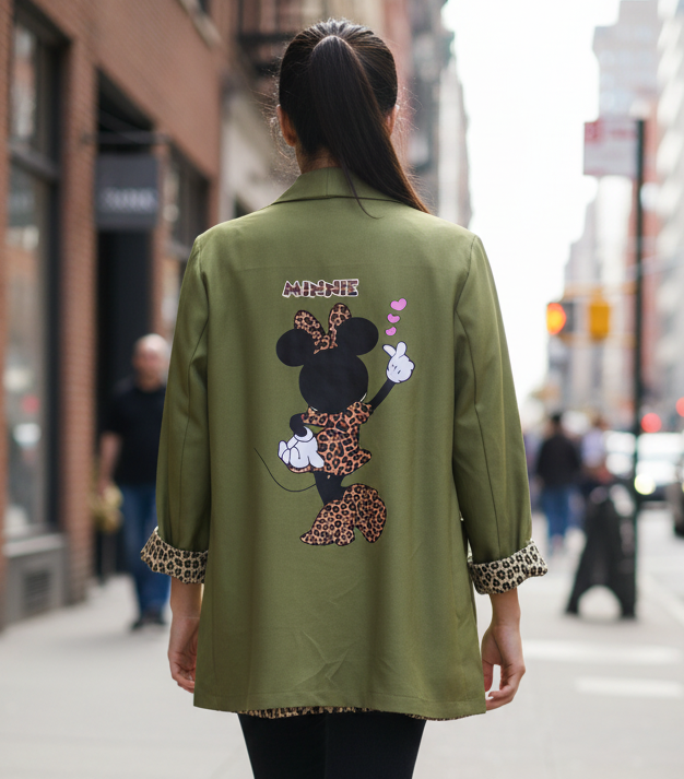 Giacca Blazer Donna Made in Italy – Pop Art con Stampa Cartoon sul Retro