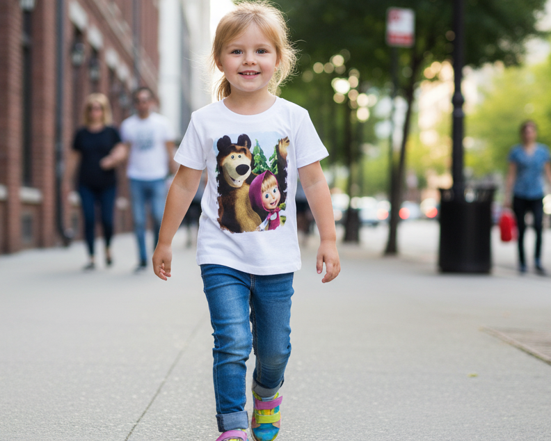 T-shirt Bambina Masha e Orso – Cotone 100% Made in Italy
