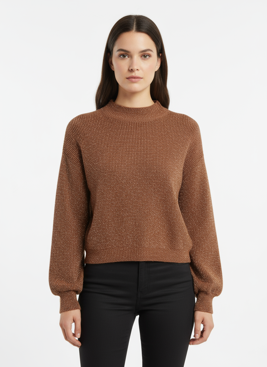 Maglione Donna Marrone Lurex Made in Italy – Taglia Unica, Elegante e Luminoso
