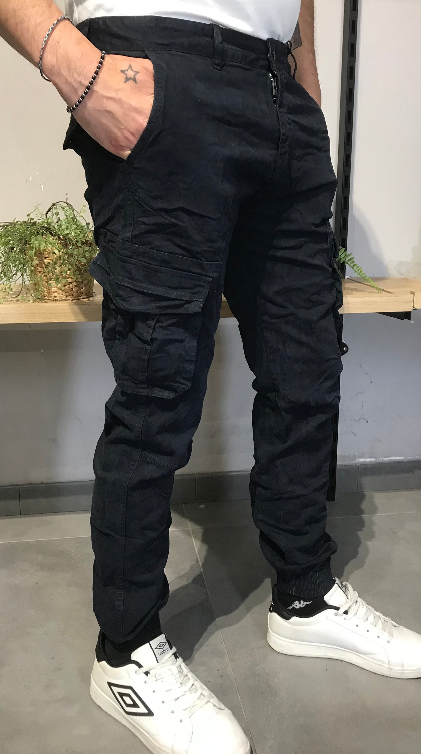 Pantalone Cargo Uomo Invernale – Blu e Grigio, Stile Streetwear