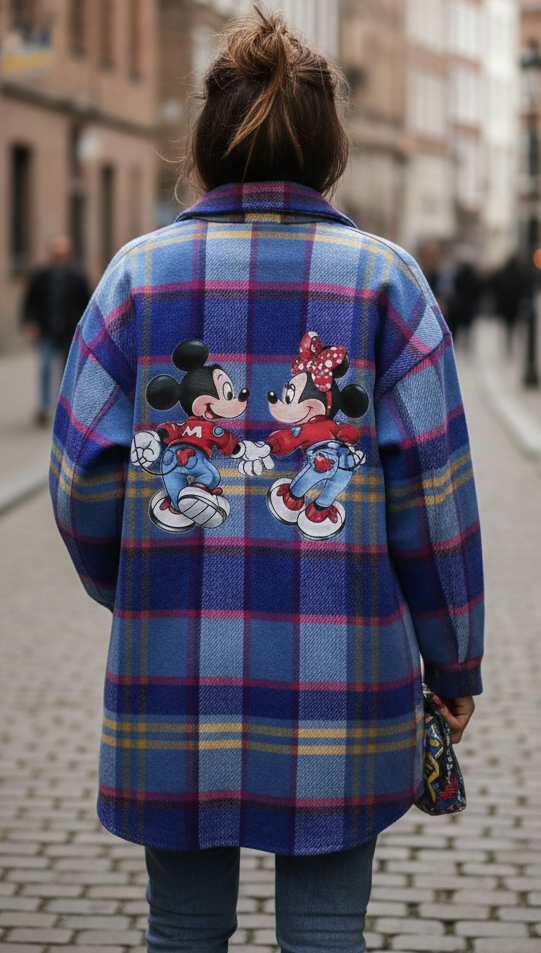 Camicione Flanella Donna Oversize – Stampa Cartoon sulla Schiena Caldo