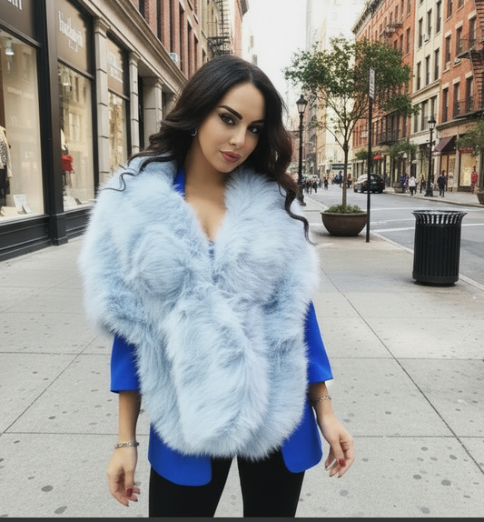 Coprispalle Pelliccia Sintetica Donna – Scialle Elegante Faux Fur Celeste e Nero