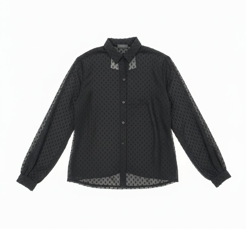 Camicia Leggera Pois Chiffon Donna – Elegante Romantica Trasparente