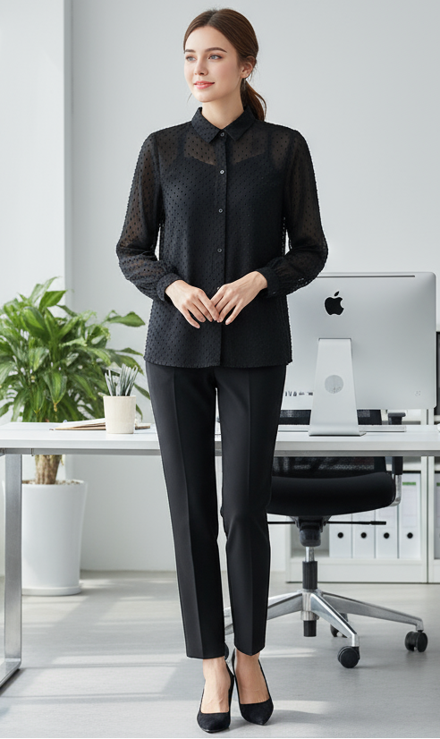 Camicia Leggera Pois Chiffon Donna – Elegante Romantica Trasparente