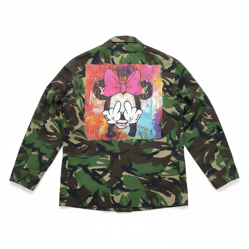Giacca Militare Mimetica Vintage – Minnie Pop Art | Pezzo Unico Artigianale