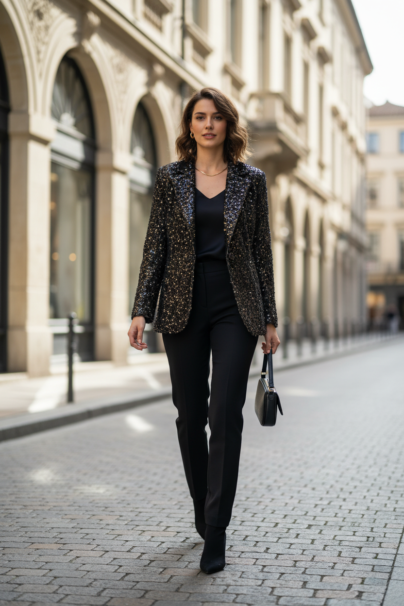 Giacca Donna con Brillantini Made in Italy – Blazer Glitter Elegante per Feste e Capodanno