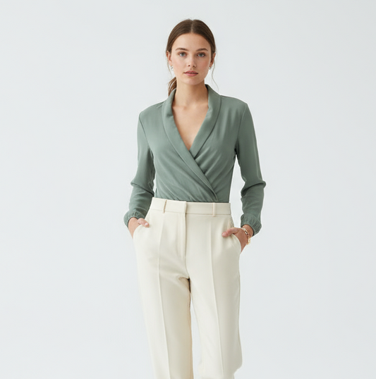 Body Camicetta Donna Elegante Effetto Seta – Taglia Unica Grigio e Nero