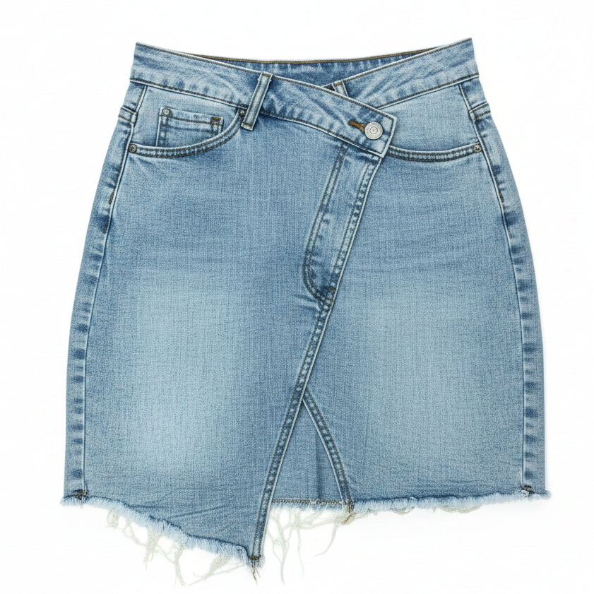 Gonna Corta Jeans Donna con Bottone Sfalsato