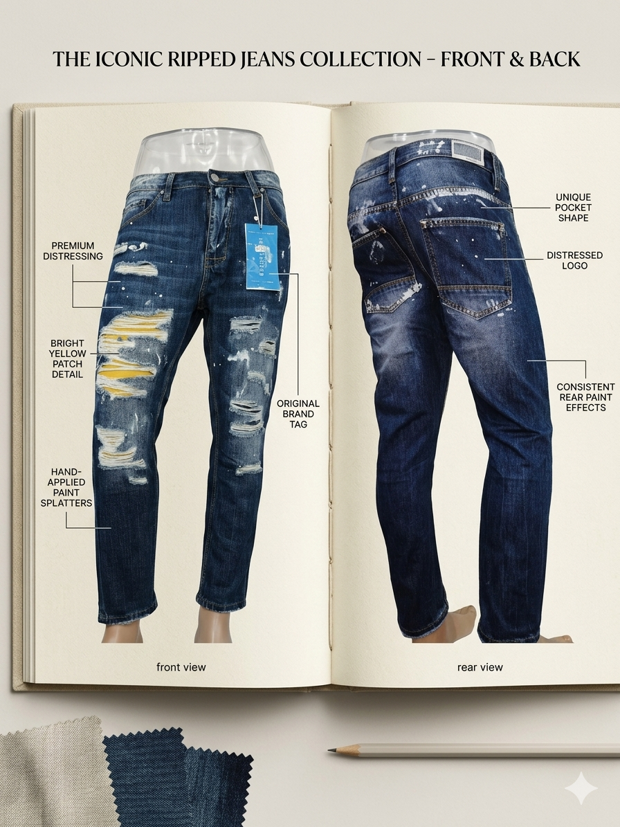 Jeans Blu Denim con Strappi