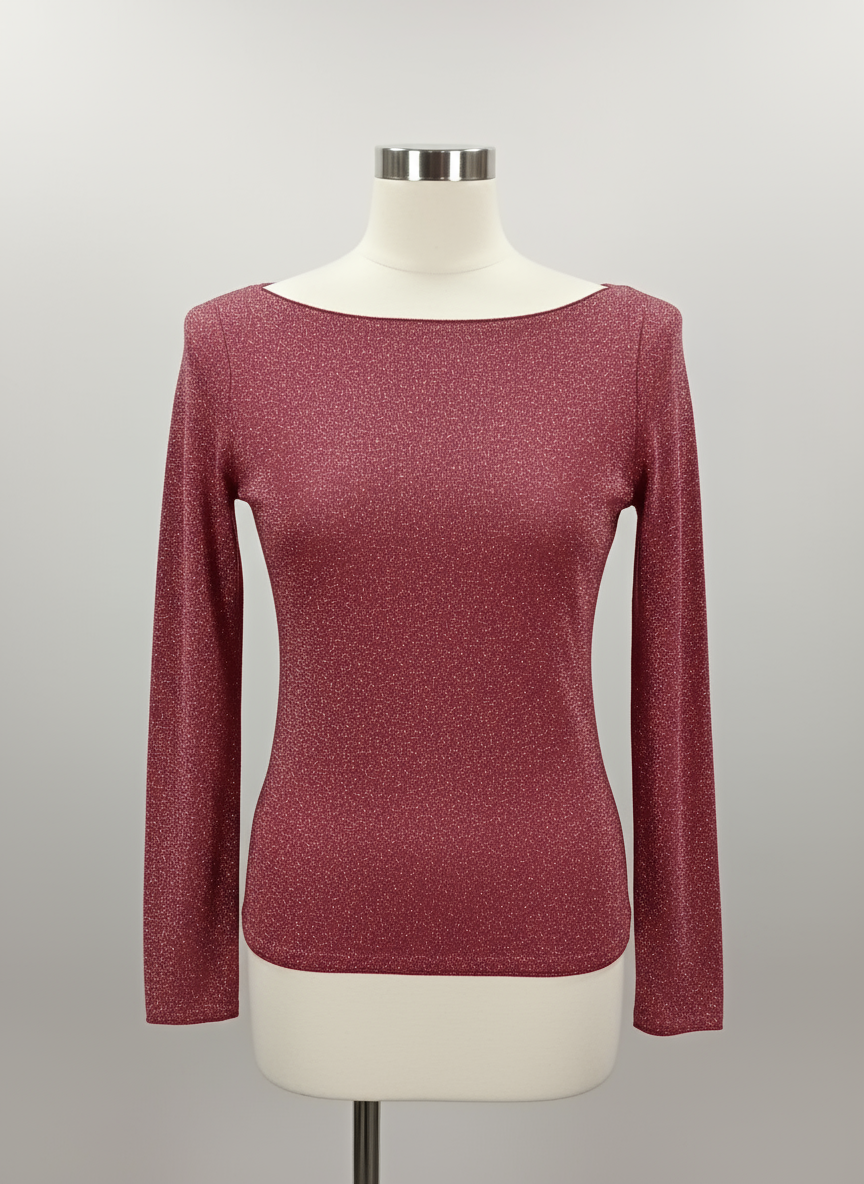 Maglia Bordeaux Lurex Donna – Elegante Brillante Manica Lunga