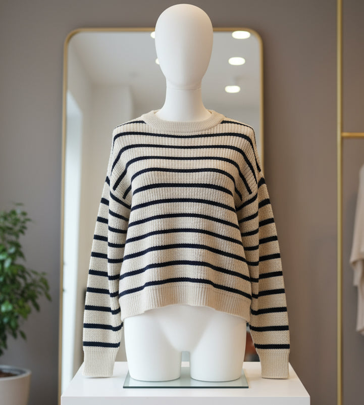 Maglione Donna a Righe Bianche e Blu – Taglia Unica Stile Marinara Made in Italy