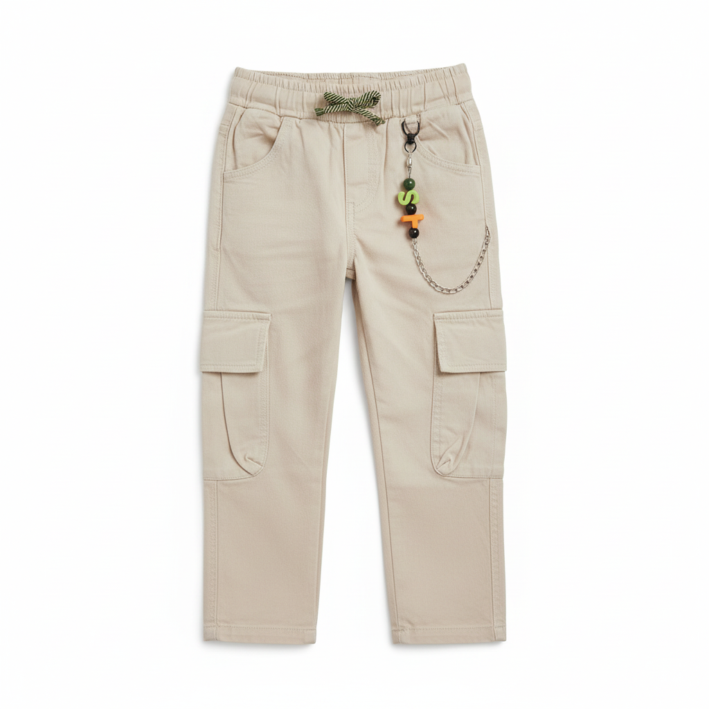 Jeans Cargo Bambino Beige Nero Tasche Funzionali 4-14 Anni