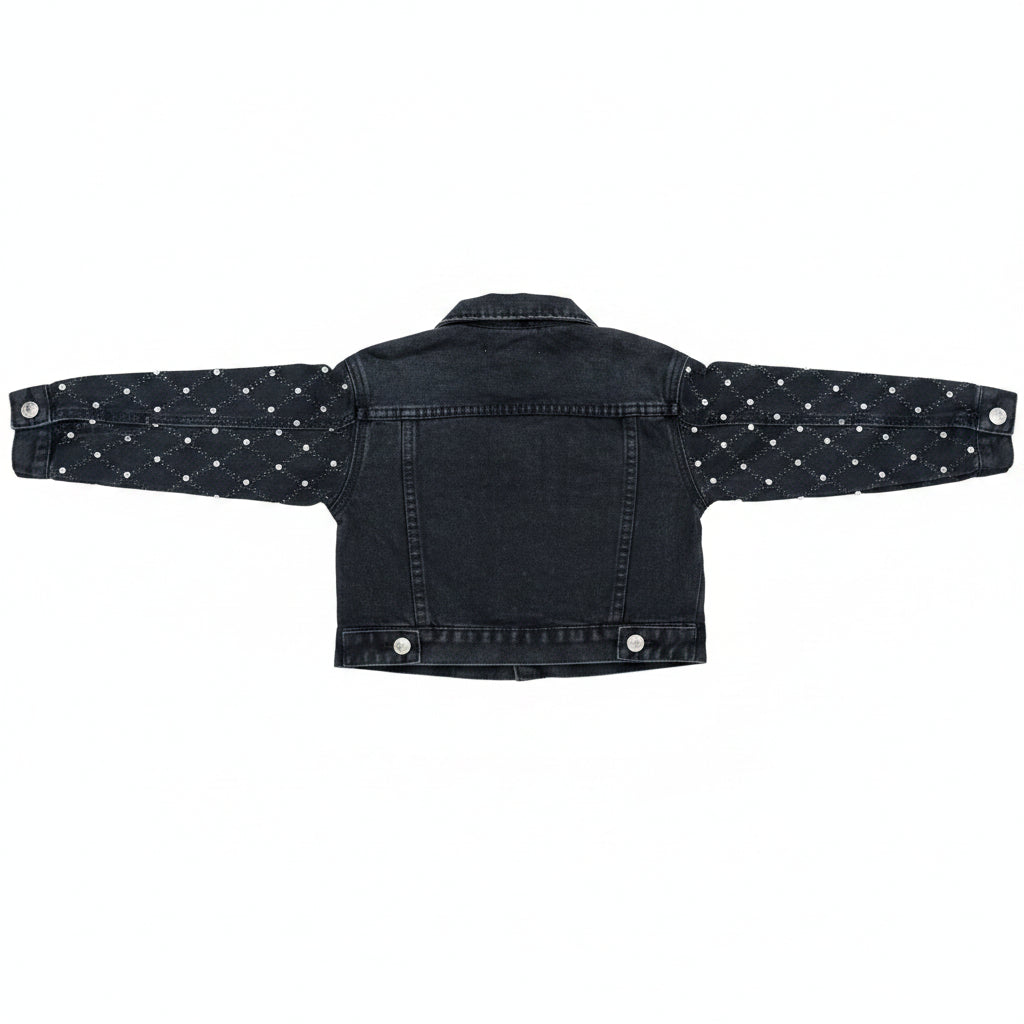 Giacchetto Corto Jeans Bambina con Strass sulle Maniche – Made in Italy