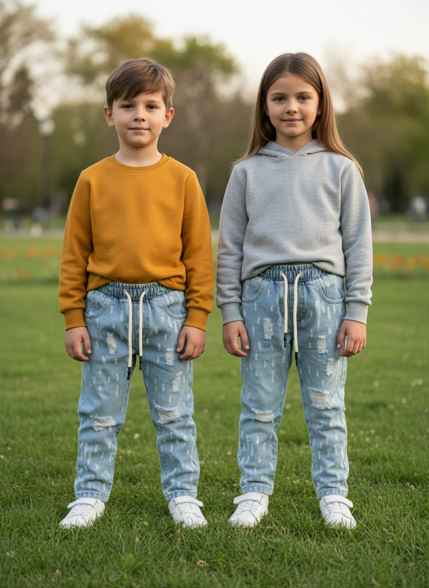 Jeans Unisex Bambino Effetto Strappato Made in Italy – 3-7 Anni Trendy