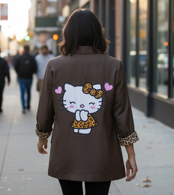 Giacca Blazer Donna Made in Italy – Pop Art con Stampa Cartoon sul Retro