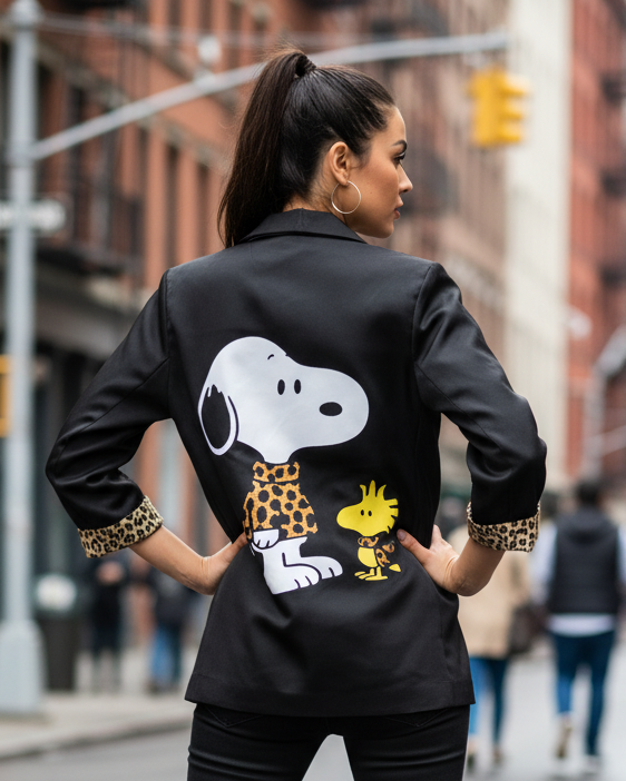 Giacca Blazer Donna Made in Italy – Pop Art con Stampa Cartoon sul Retro