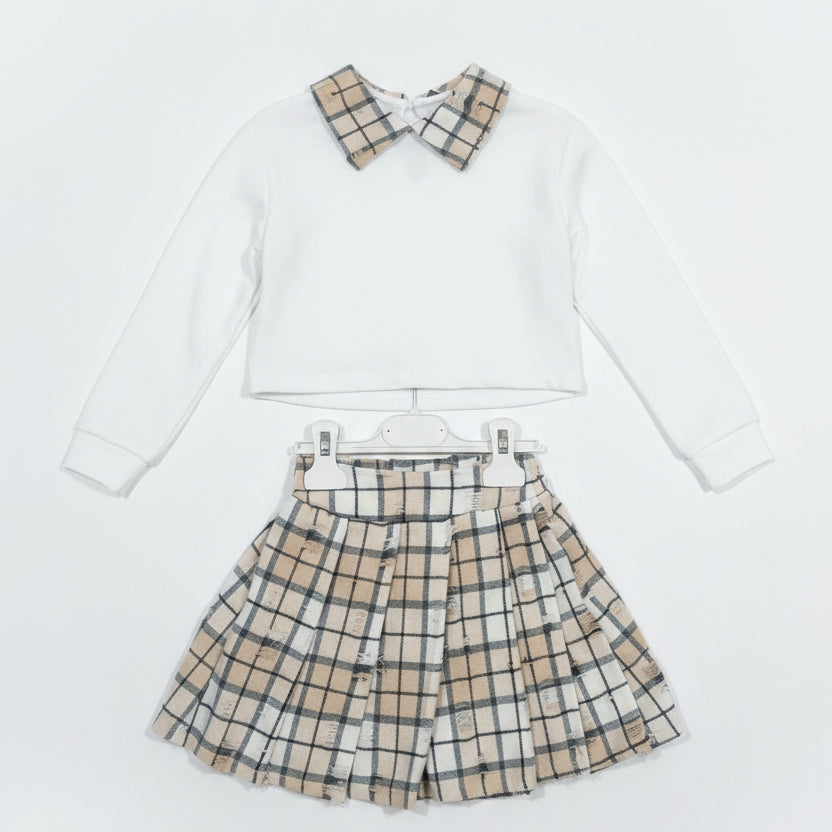 Completo Coordinato Bambina – Gonna e Maglia con Colletto Fantasia