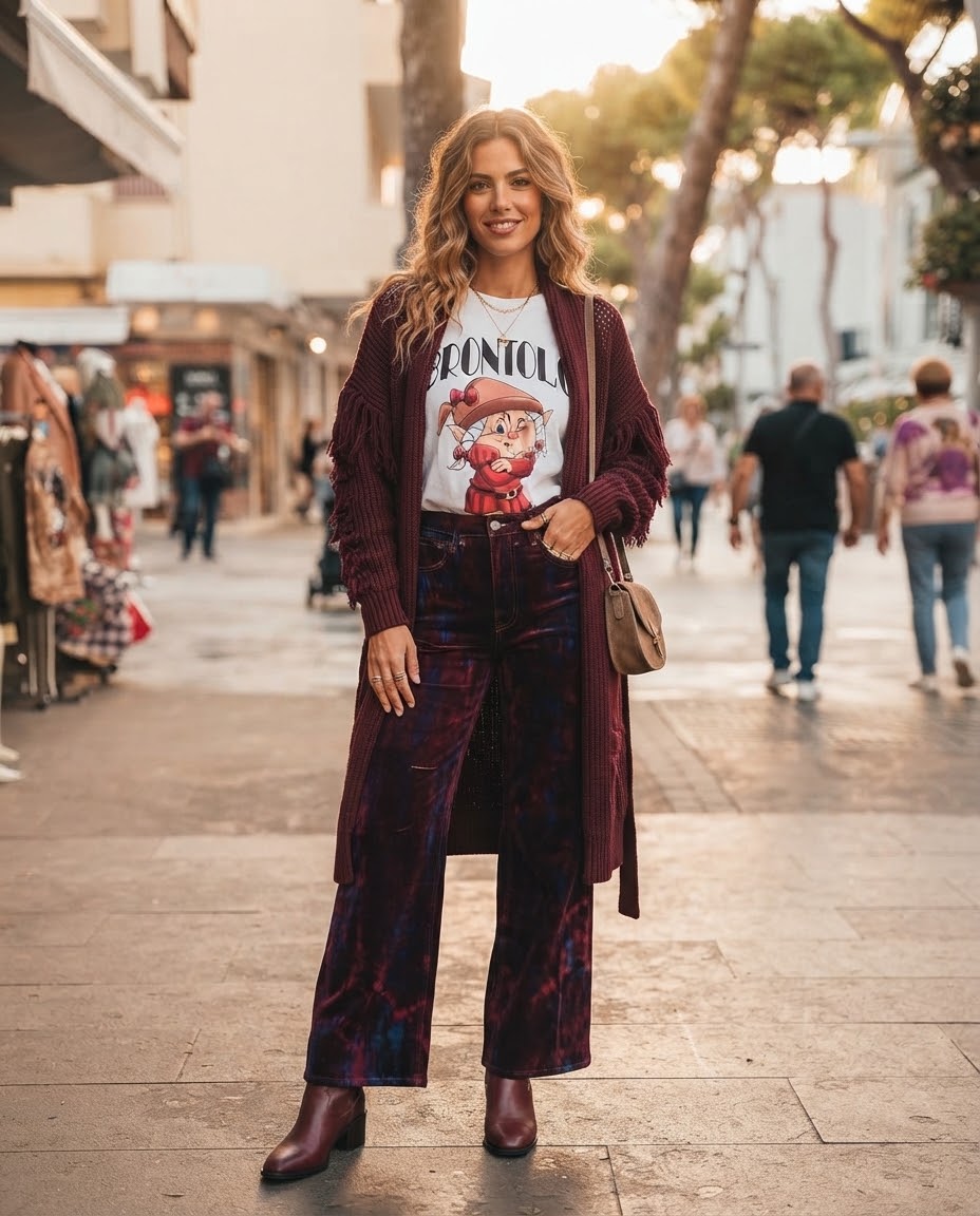 Jeans wide eg donna fantasia casuale con dettagli velluto bordeaux - vita alta / I NARCISI