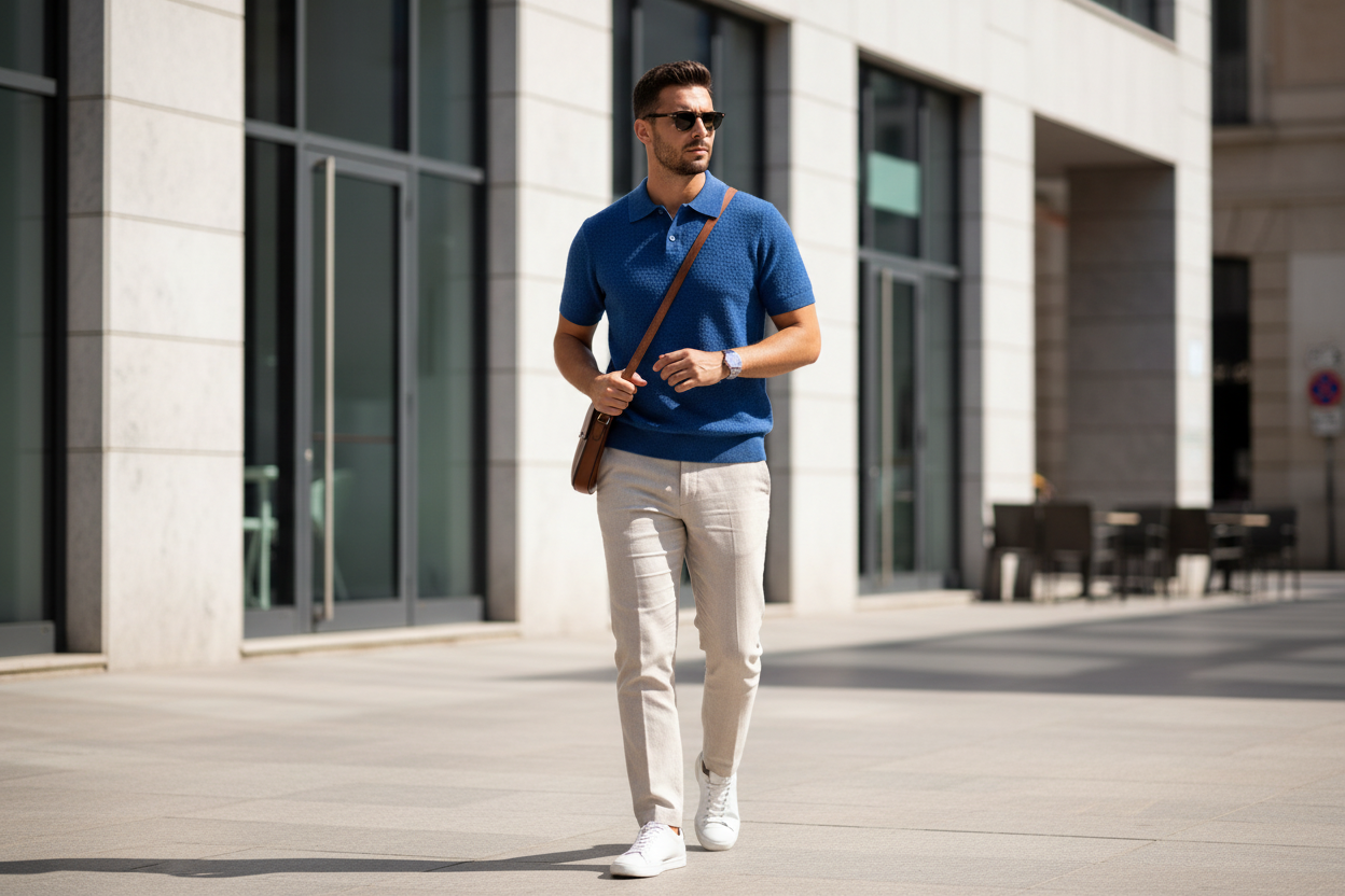 Polo in filo di cotone Blu – outfit completo – I Narcisi