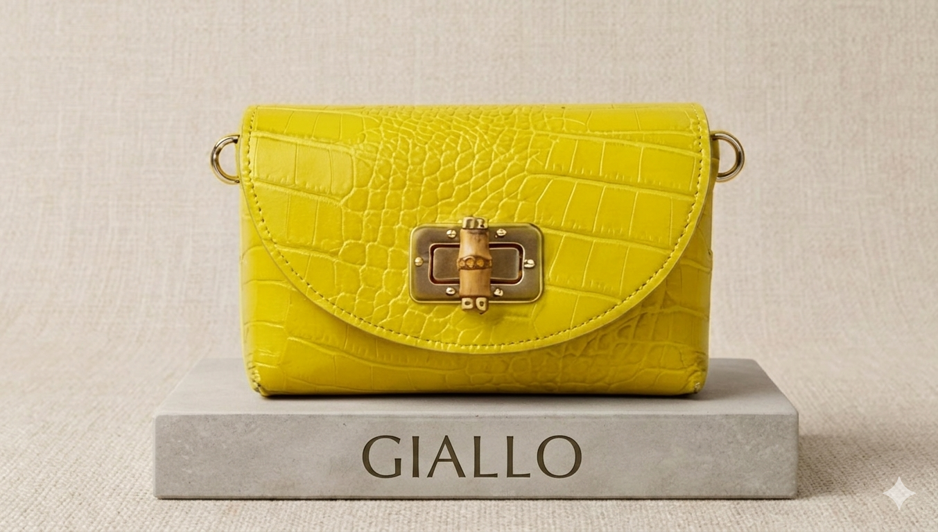 Mini Bambù borsetta vera pelle colore Giallo con chiusura bambù – I Narcisi