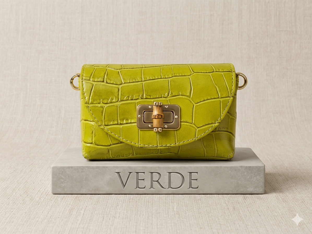 Mini Bambù borsetta vera pelle colore Verde con chiusura bambù – I Narcisi