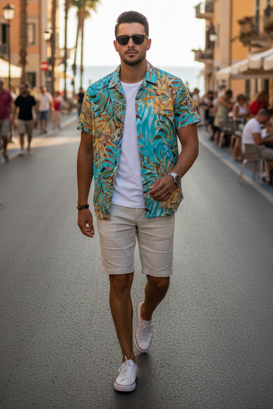Camicia Uomo mezze maniche in cotone e viscosa