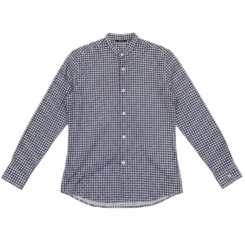Camicia Uomo Collo Coreano – Cotone Fantasia Microcerchi Rosso e Blu Made in Italy