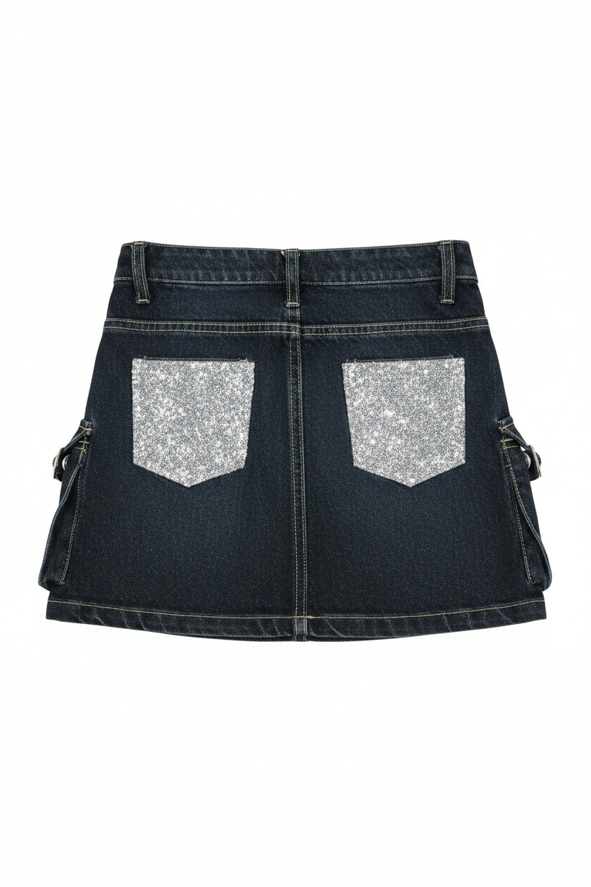 Gonna Bambina di Jeans con Tasche e Strass – Made in Italy