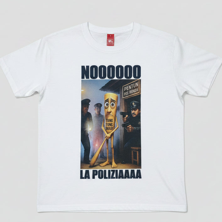 T-shirt Mini Me "Noooooo la Poliziaaaa" – Bambino e Adulto, Cotone 100% Made in Italy