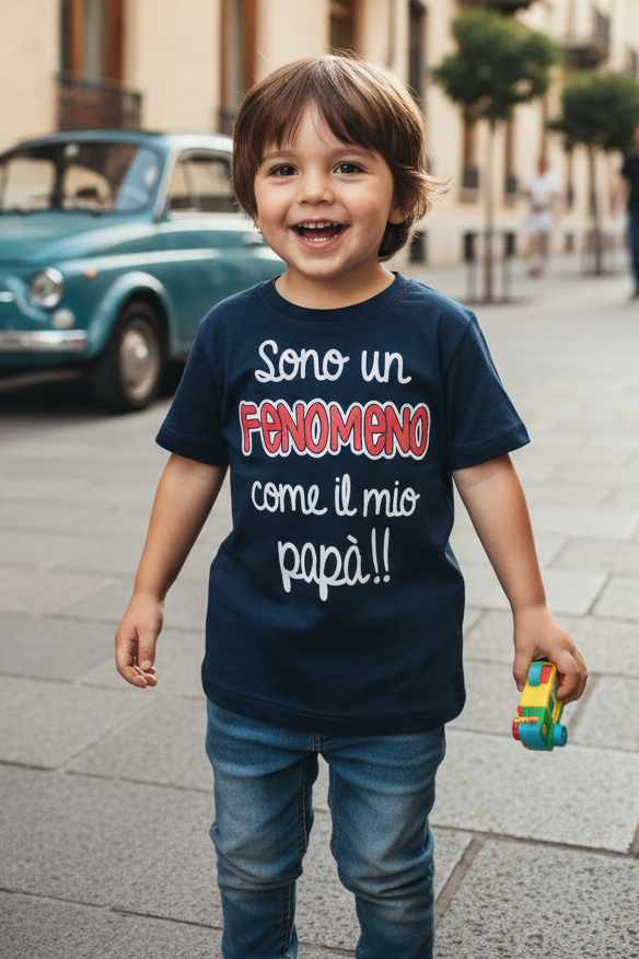 T-shirt Bambino "Sono un Fenomeno come il mio Papà!!" – Cotone 100% Made in Italy