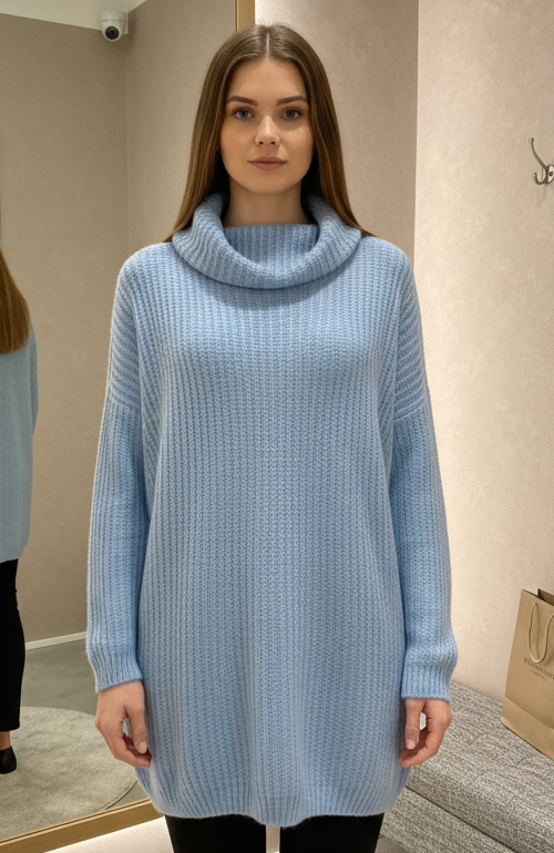 Maglione Dolcevita Over Donna Celeste – Morbido Caldo Super Comodo
