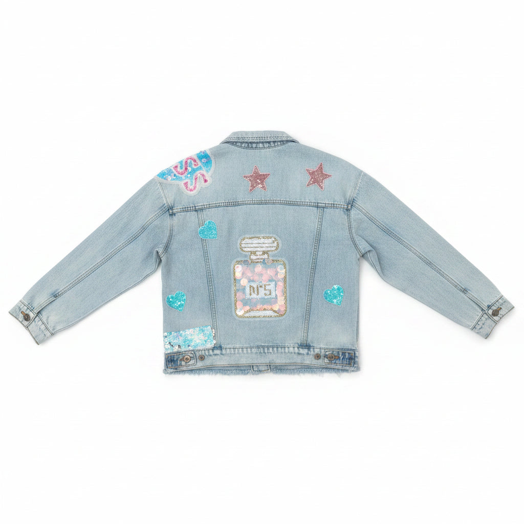 Giacca Jeans Donna con Patch e Paillettes