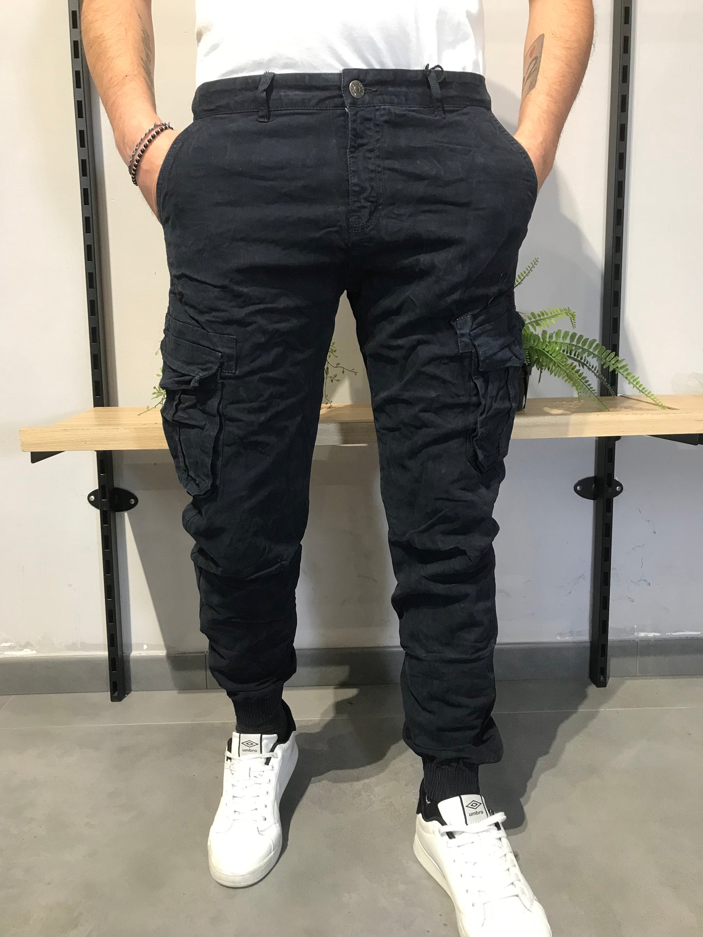 Pantalone Cargo Uomo Invernale – Blu e Grigio, Stile Streetwear
