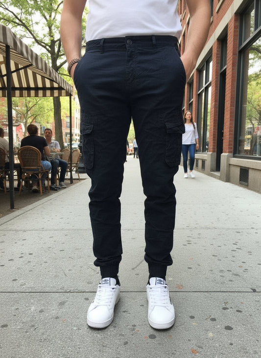 Pantalone Cargo Invernale Uomo – Blu / Grigio, Tasconi & Polsini Elasticizzati