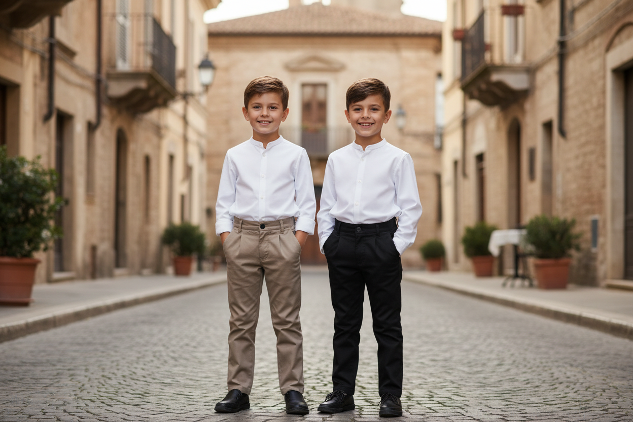 Pantalone Elegante Bambino Nero Beige Cerimonie 4-16 Anni