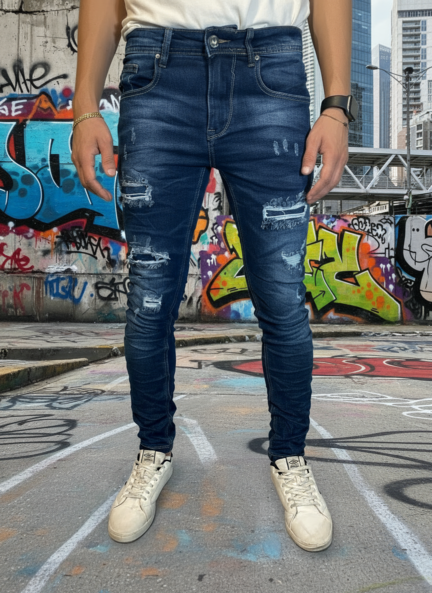 Jeans Uomo Slim Fit Strappato Blu – Denim Urban