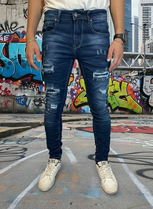 Jeans Uomo Slim Fit Strappato Blu – Denim Urban