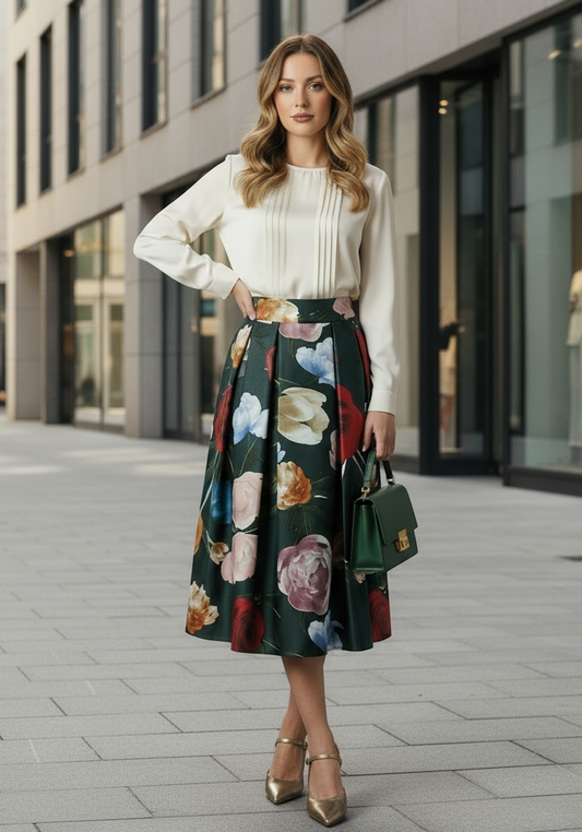 Gonna Midi Donna Fantasia Floreale – Eleganza Made in Italy Romantica