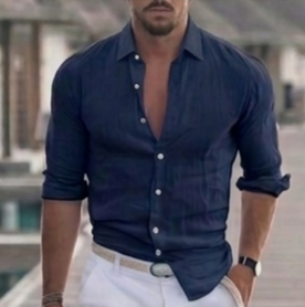 Camicia in Lino Uomo Made in Italy – Tinta Unita, Colletto Classico, Laccetto Manica | Tanti Colori