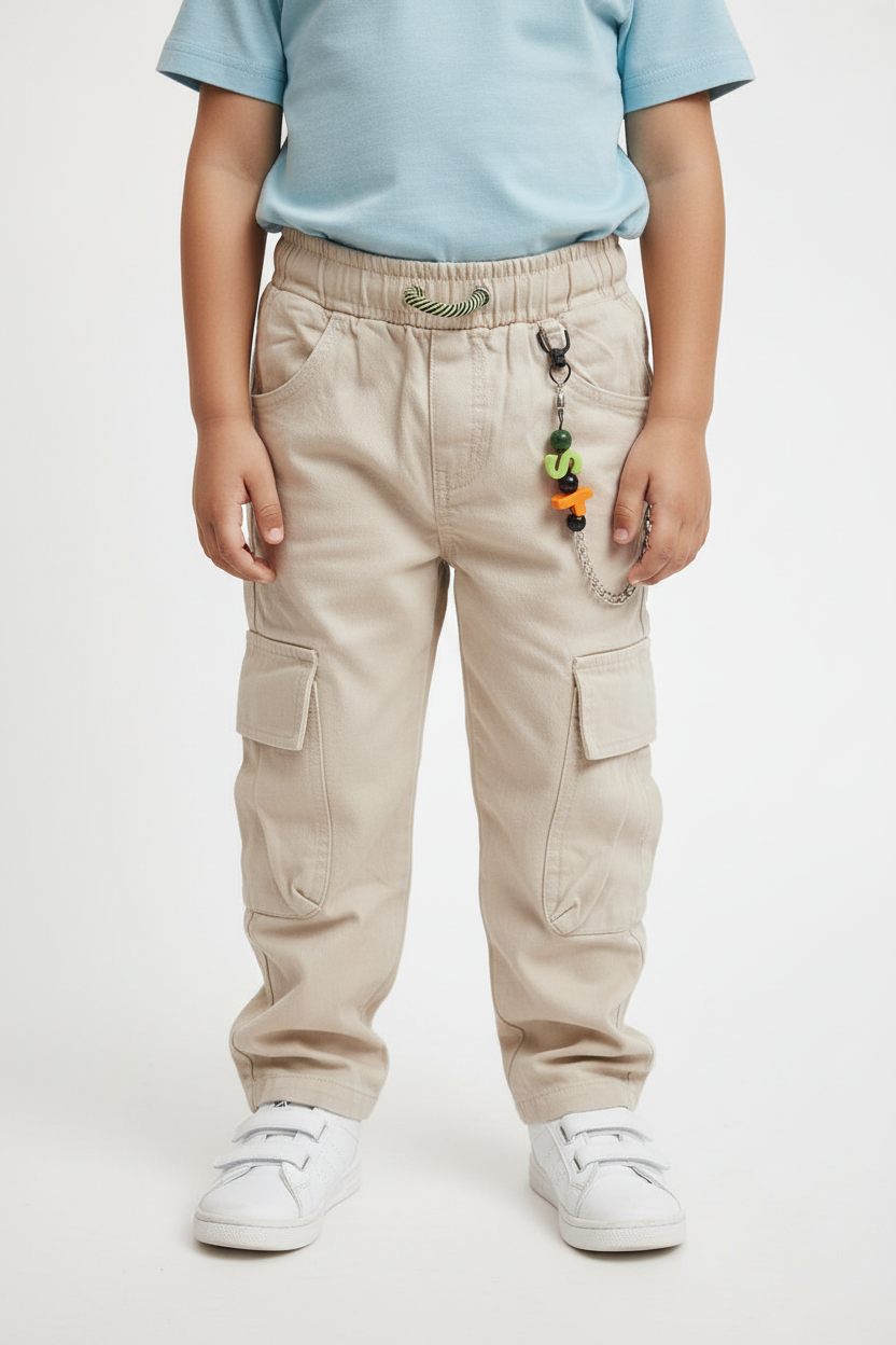 Jeans Cargo Bambino Beige Nero Tasche Funzionali 4-14 Anni
