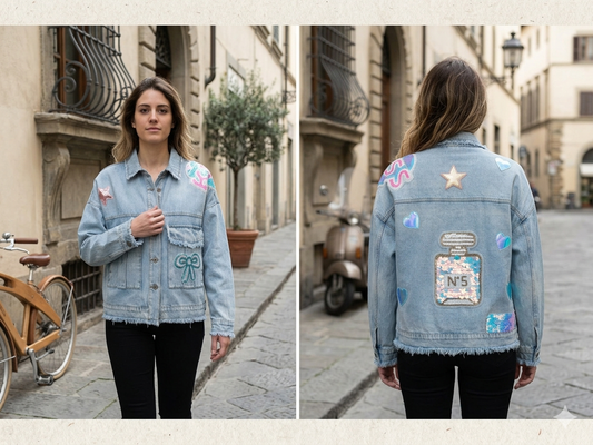 Giacca Jeans Donna con Patch e Paillettes