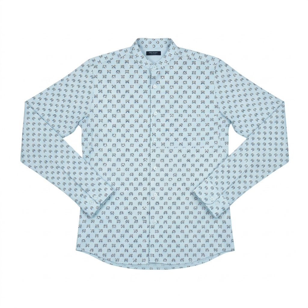 Camicia Uomo in Cotone Azzurro – Microfantasia e Collo Coreano