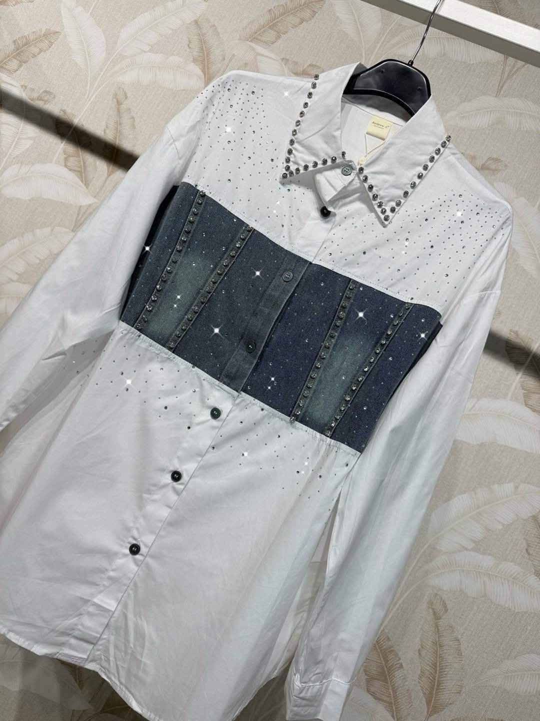 Camicia Donna con Inserti Jeans Taglia Unica Made in Italy