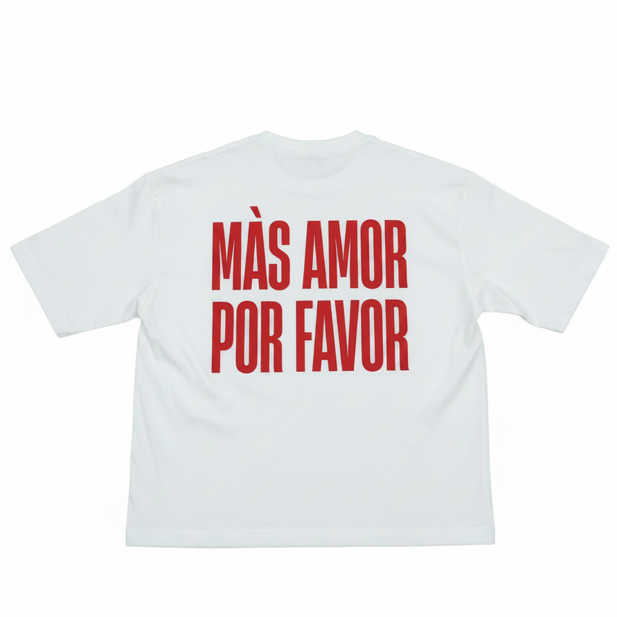 Maglia bianca MÀS AMOR POR FABOR stampa glitterata – I Narcisi