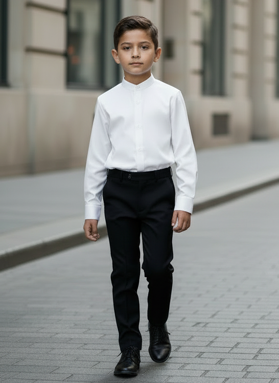 Camicia Bambino Bianca Collo Coreano Made in Italy – Elegante 4-14 Anni